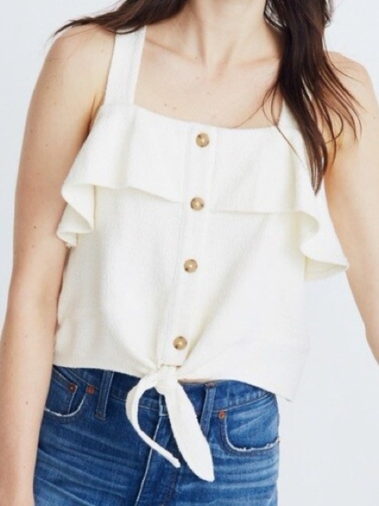 Madewell Tops - Madewell Texture and Thread White Ruffle Tie-Front Tank Top